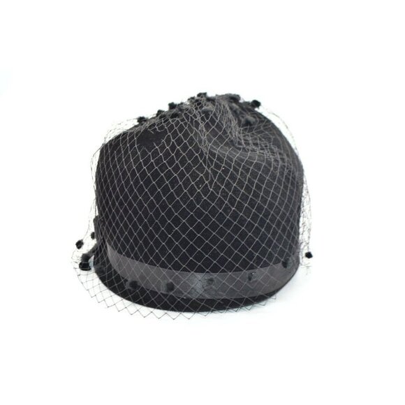 Cherry and Webb Mid Century Black Imported Fur Ribbon Netted Bucket Dress Hat main image 3